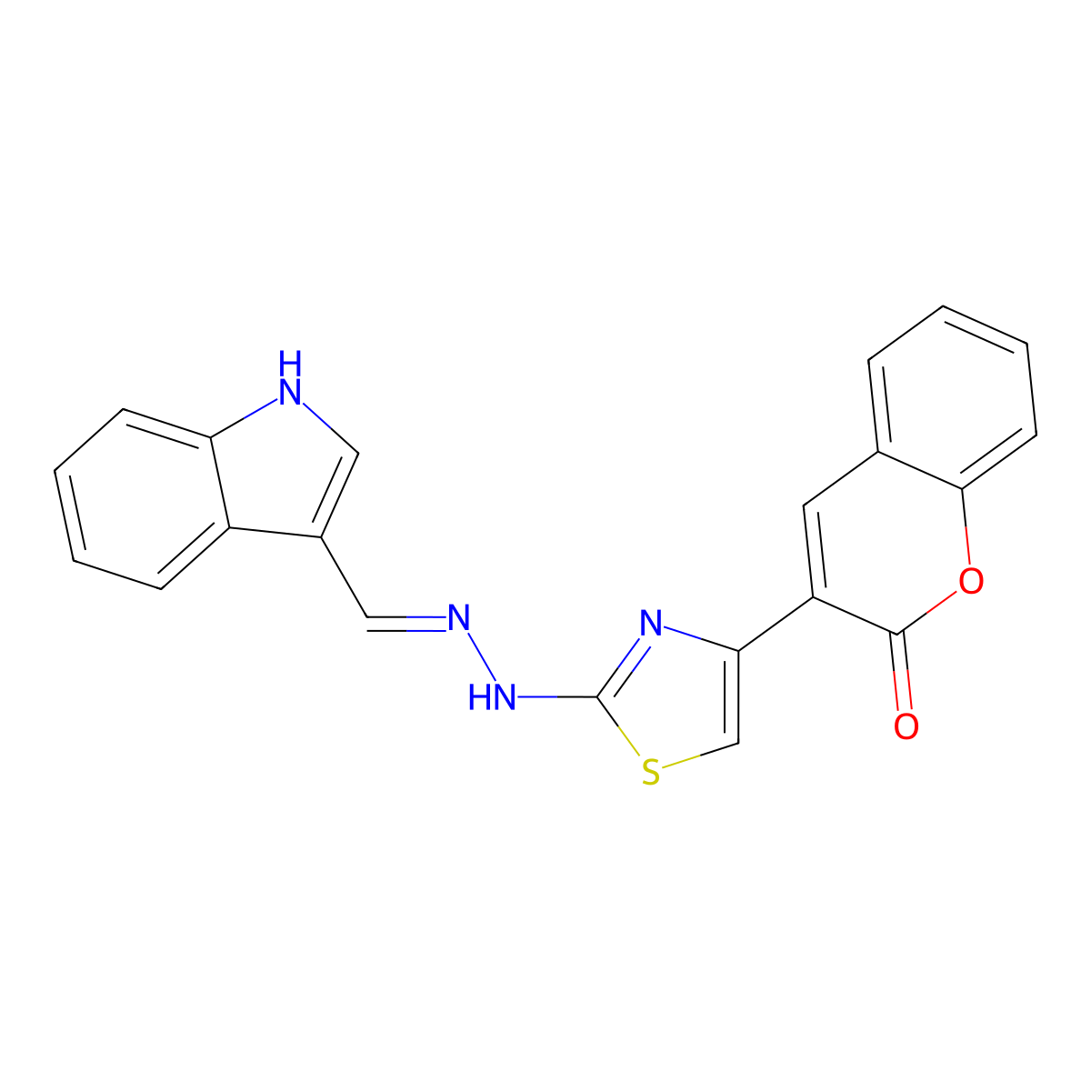 3-[2-[2-(1H-indol-3-ylmethylidene)hydrazinyl]-1,3-thiazol-4-yl]chromen-2-one molecular structure, CAS 339223-15-3