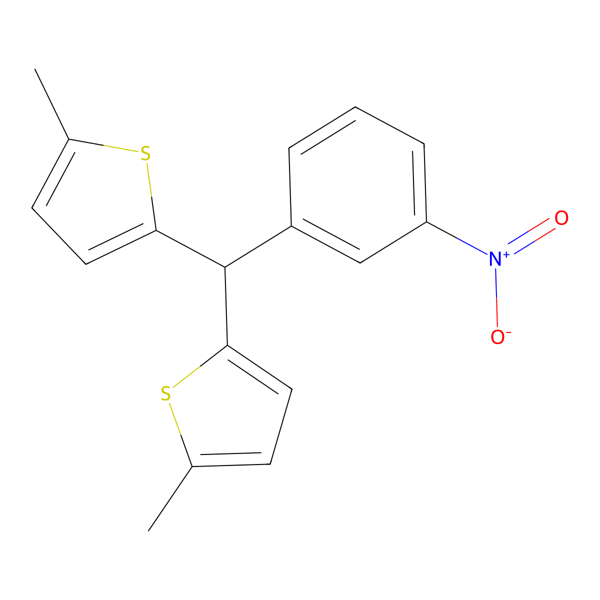 2-Methyl-5-[(5-methylthiophen-2-yl)-(3-nitrophenyl)methyl]thiophene molecular structure, CAS 339240-40-3