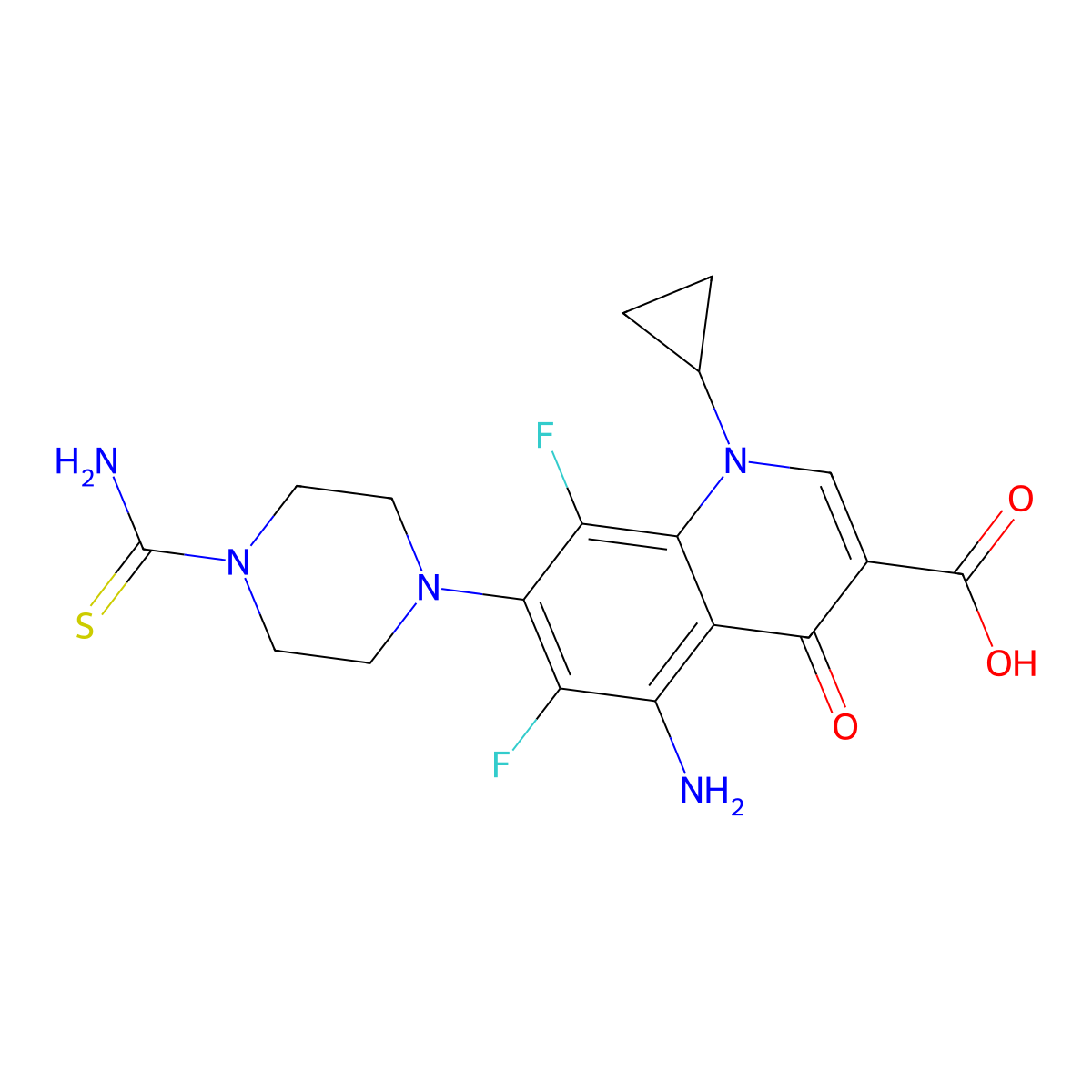 5-Amino-7-(4-carbamothioylpiperazin-1-yl)-1-cyclopropyl-6,8-difluoro-4-oxo-1,4-dihydroquinoline-3-carboxylic acid molecular structure, CAS 339244-98-3