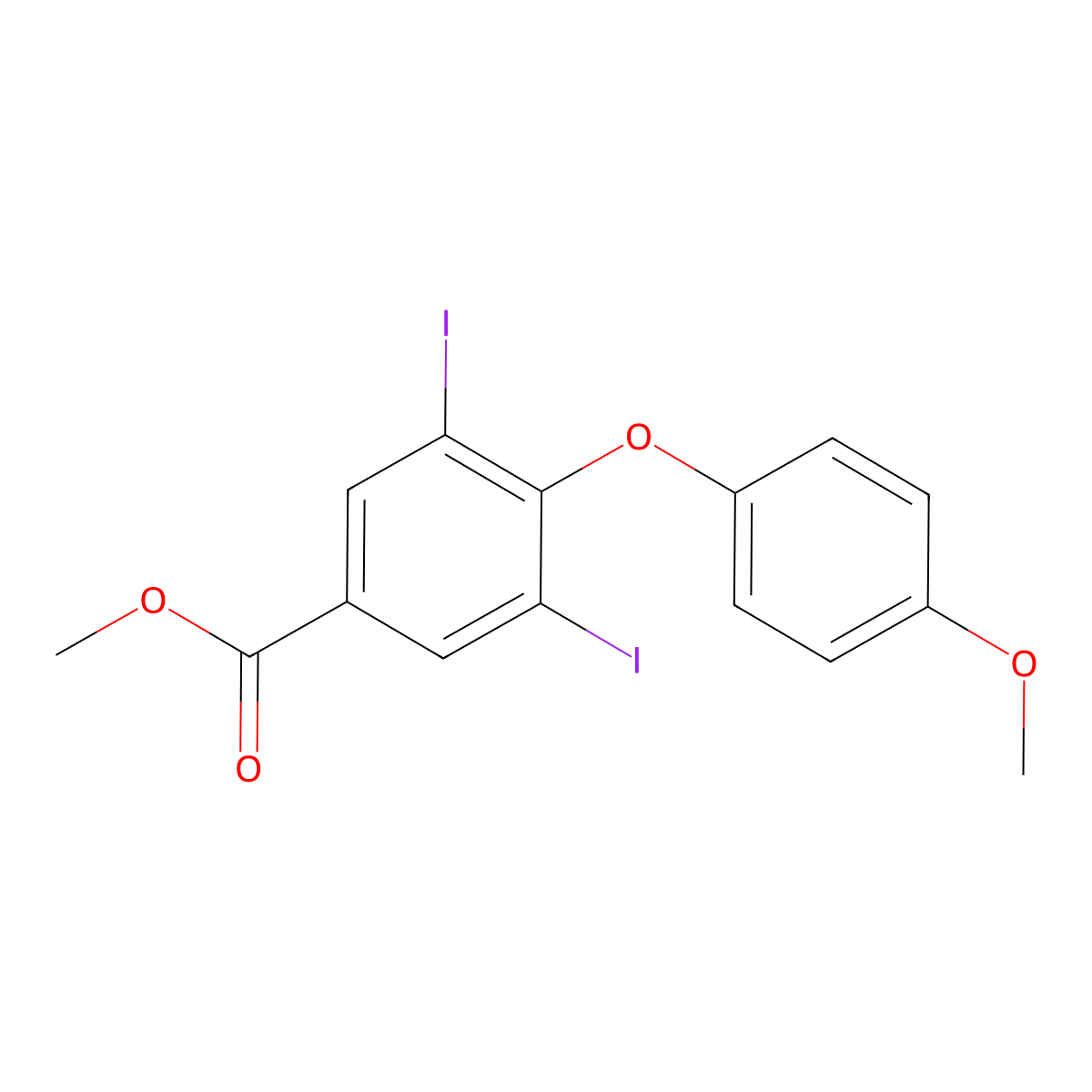 Methyl 3,5-diiodo-4-(4'-methoxyphenoxy)benzoate molecular structure, CAS 33927-09-2