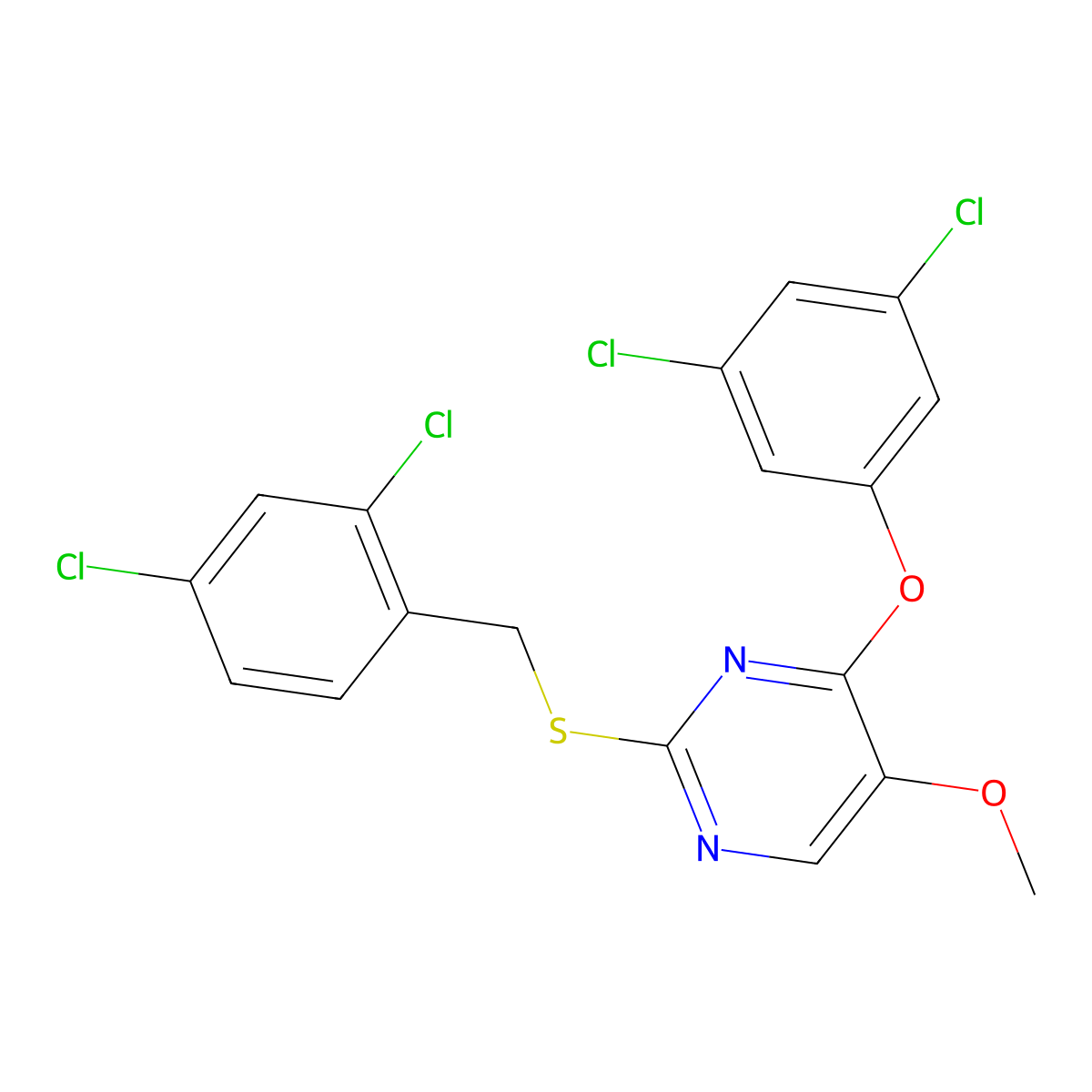 2-[(2,4-Dichlorobenzyl)sulfanyl]-4-(3,5-dichlorophenoxy)-5-methoxypyrimidine molecular structure, CAS 339275-90-0