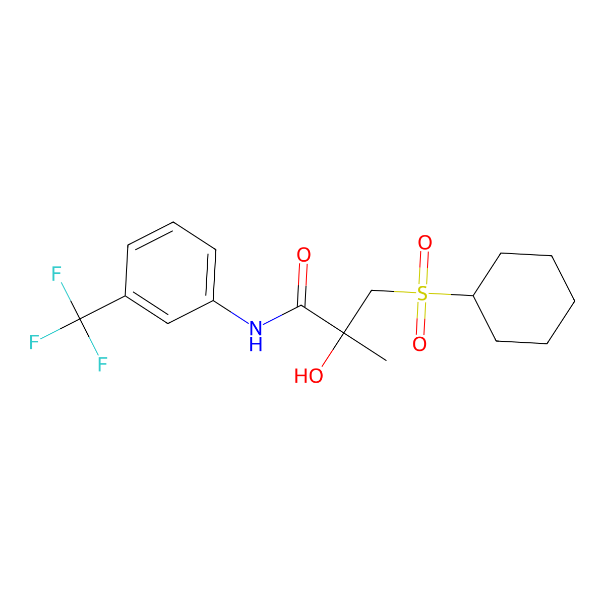 3-cyclohexylsulfonyl-2-hydroxy-2-methyl-N-[3-(trifluoromethyl)phenyl]propanamide molecular structure, CAS 339275-91-1