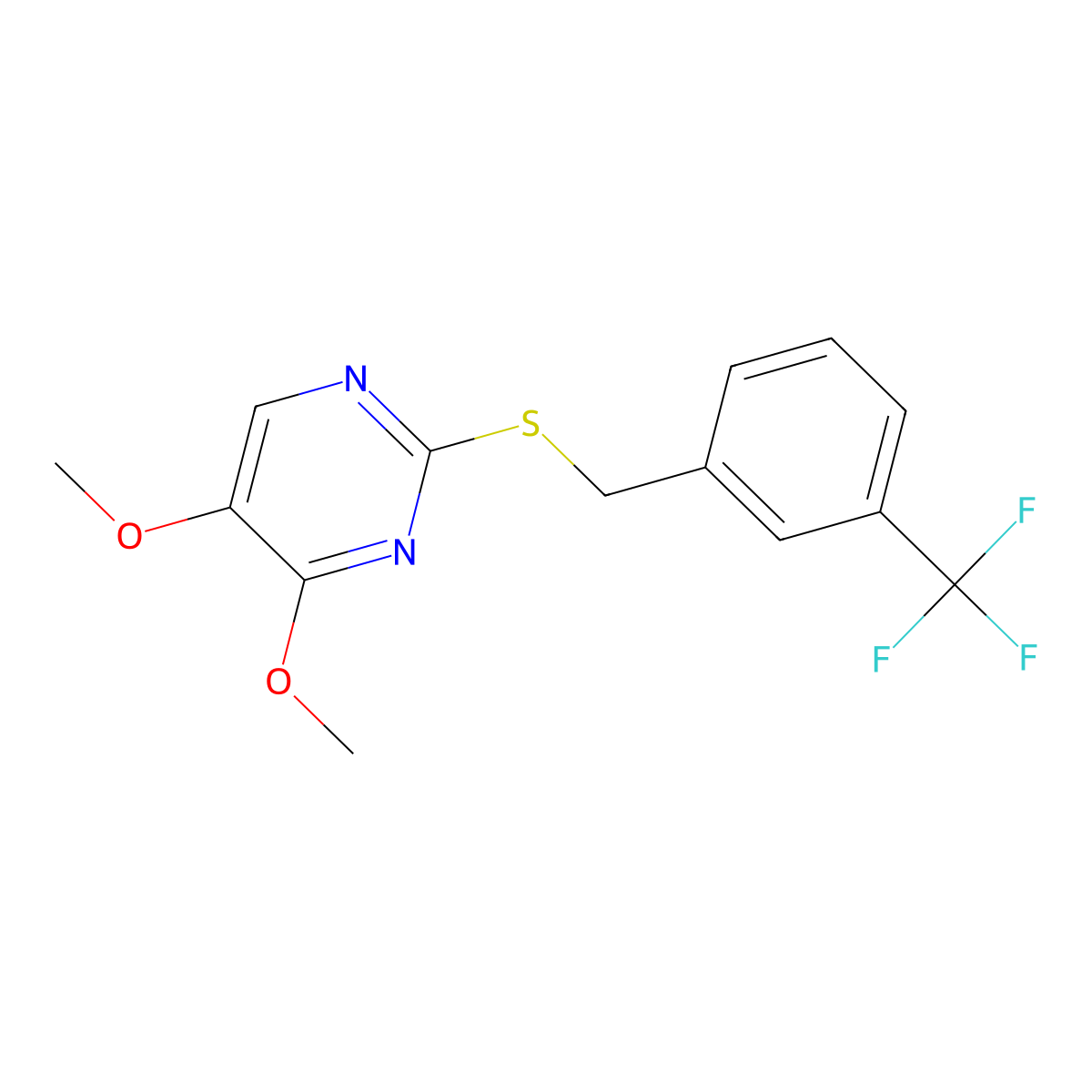 4,5-Dimethoxy-2-{[3-(trifluoromethyl)benzyl]sulfanyl}pyrimidine molecular structure, CAS 339275-94-4