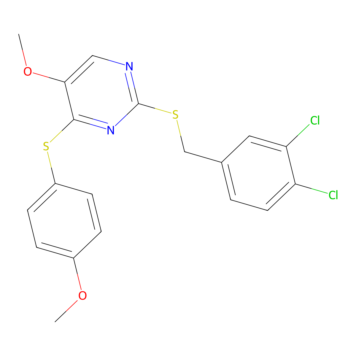 2-[(3,4-Dichlorobenzyl)sulfanyl]-5-methoxy-4-[(4-methoxyphenyl)sulfanyl]pyrimidine molecular structure, CAS 339275-99-9
