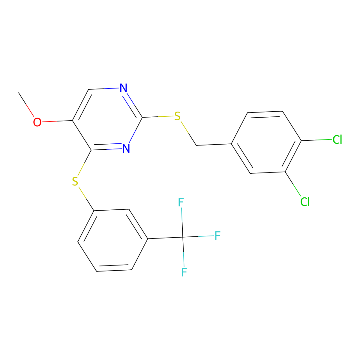 2-[(3,4-Dichlorobenzyl)sulfanyl]-5-methoxy-4-{[3-(trifluoromethyl)phenyl]sulfanyl}pyrimidine molecular structure, CAS 339276-00-5