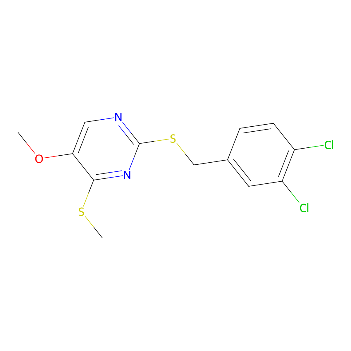 2-[(3,4-Dichlorobenzyl)sulfanyl]-5-methoxy-4-(methylsulfanyl)pyrimidine molecular structure, CAS 339276-06-1