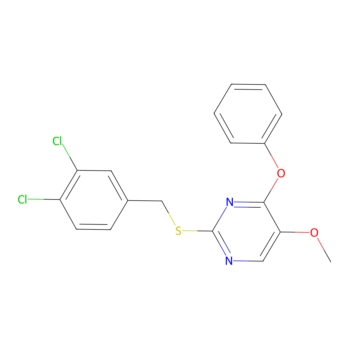 2-[(3,4-Dichlorobenzyl)sulfanyl]-5-methoxy-4-phenoxypyrimidine molecular structure, CAS 339276-11-8