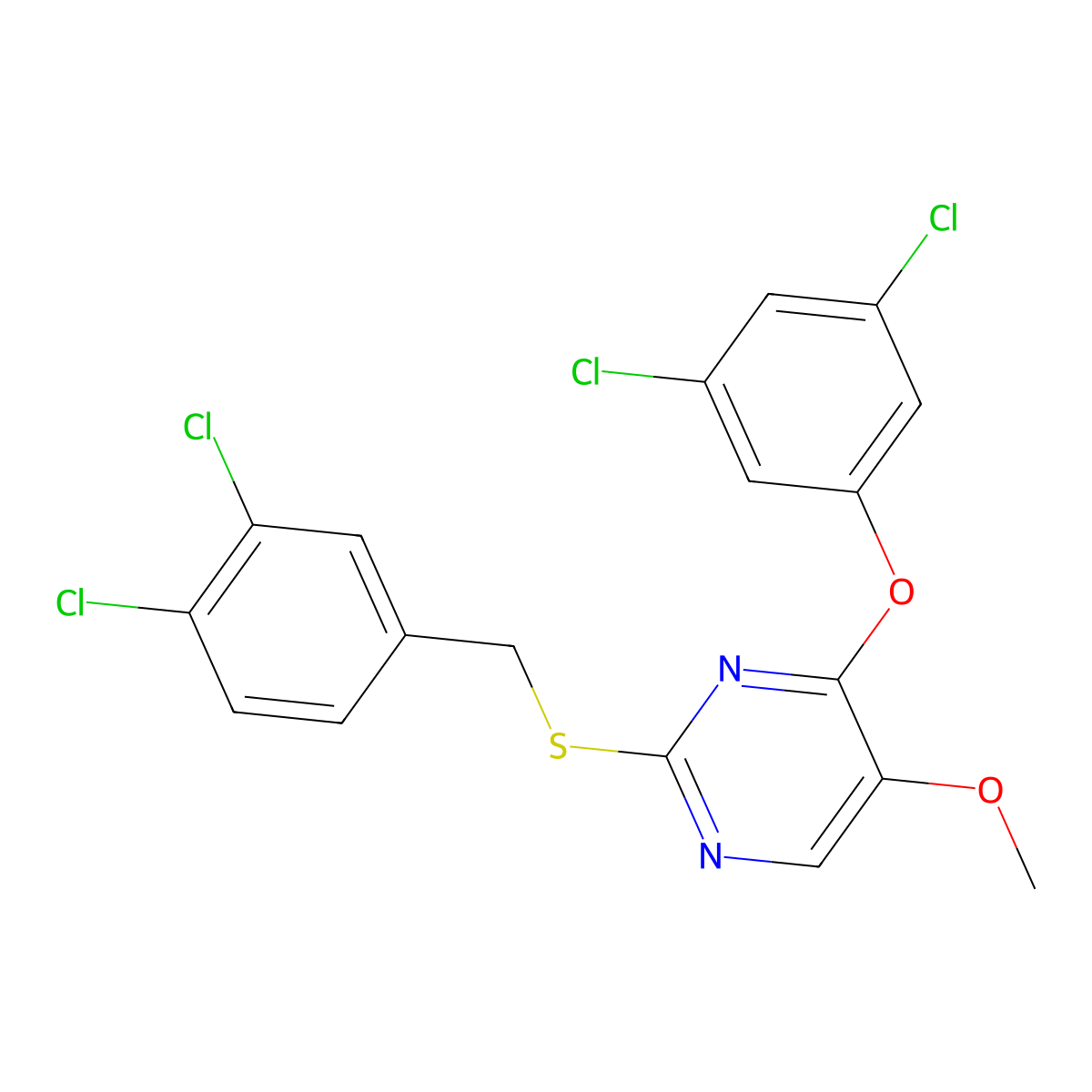 2-[(3,4-Dichlorobenzyl)sulfanyl]-4-(3,5-dichlorophenoxy)-5-methoxypyrimidine molecular structure, CAS 339276-13-0