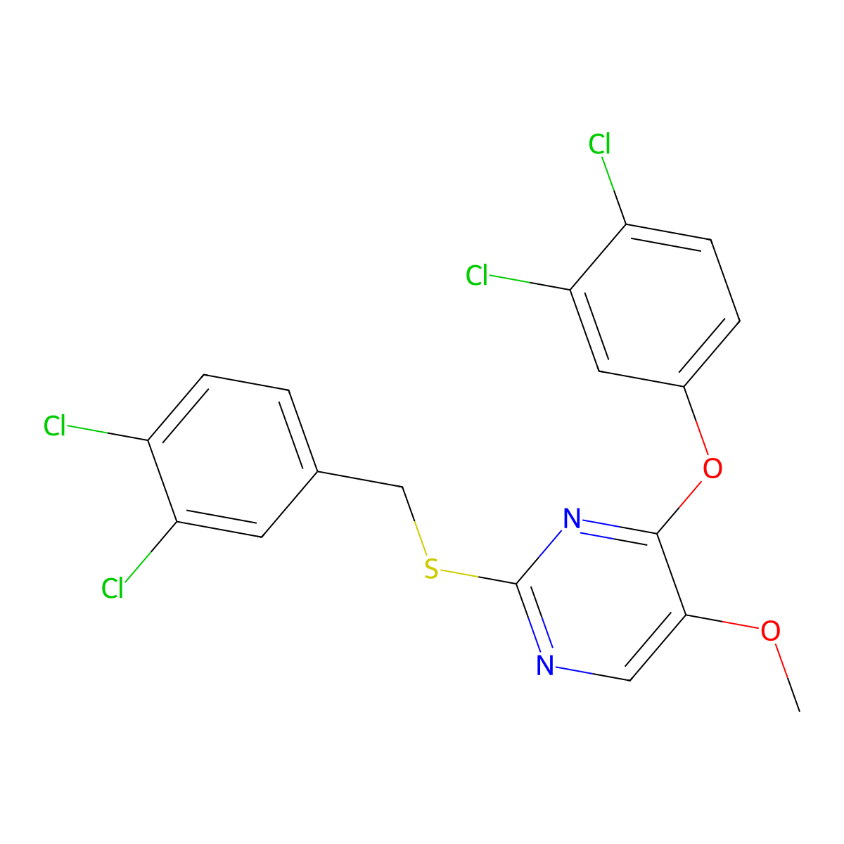 2-[(3,4-Dichlorobenzyl)sulfanyl]-4-(3,4-dichlorophenoxy)-5-methoxypyrimidine molecular structure, CAS 339276-15-2
