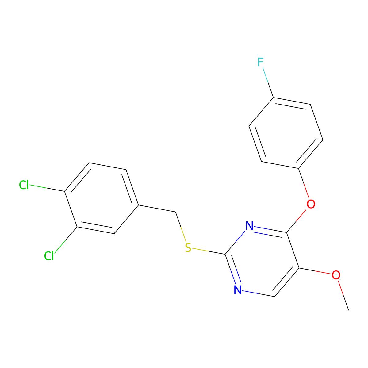2-[(3,4-Dichlorobenzyl)sulfanyl]-4-(4-fluorophenoxy)-5-methoxypyrimidine molecular structure, CAS 339276-16-3