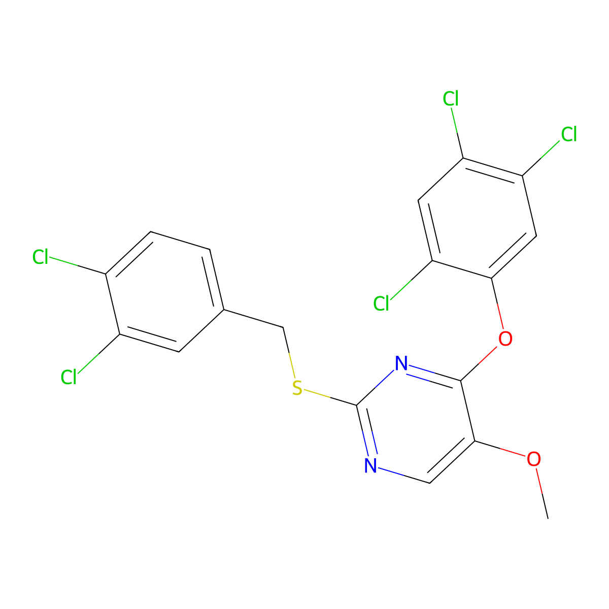 2-[(3,4-Dichlorobenzyl)sulfanyl]-5-methoxy-4-(2,4,5-trichlorophenoxy)pyrimidine molecular structure, CAS 339276-17-4