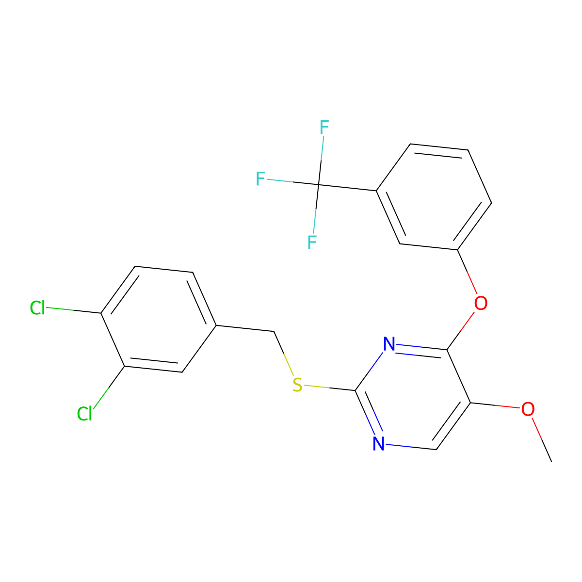 2-[(3,4-Dichlorobenzyl)sulfanyl]-5-methoxy-4-[3-(trifluoromethyl)phenoxy]pyrimidine molecular structure, CAS 339276-18-5