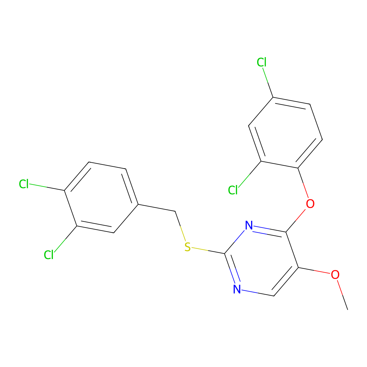 2-[(3,4-Dichlorobenzyl)sulfanyl]-4-(2,4-dichlorophenoxy)-5-methoxypyrimidine molecular structure, CAS 339276-19-6