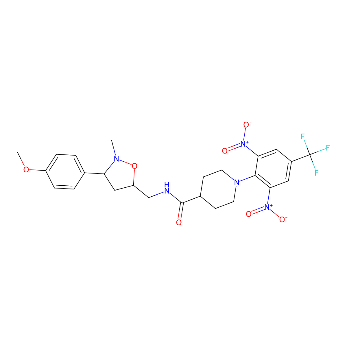 1-[2,6-dinitro-4-(trifluoromethyl)phenyl]-N-{[3-(4-methoxyphenyl)-2-methyltetrahydro-5-isoxazolyl]methyl}-4-piperidinecarboxamide molecular structure, CAS 339276-32-3