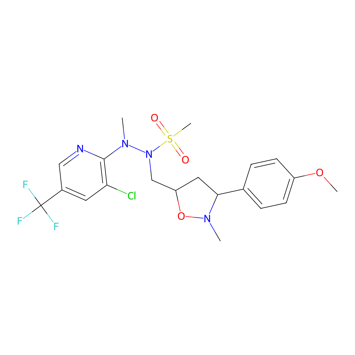 N'-[3-chloro-5-(trifluoromethyl)-2-pyridinyl]-N-{[3-(4-methoxyphenyl)-2-methyltetrahydro-5-isoxazolyl]methyl}-N'-methylmethanesulfonohydrazide molecular structure, CAS 339276-44-7