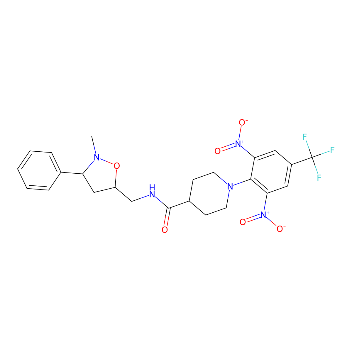 1-[2,6-dinitro-4-(trifluoromethyl)phenyl]-N-[(2-methyl-3-phenyl-1,2-oxazolidin-5-yl)methyl]piperidine-4-carboxamide molecular structure, CAS 339276-45-8