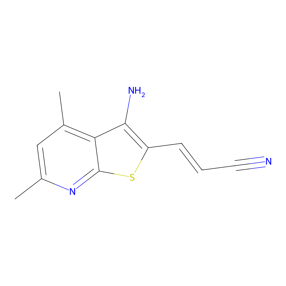 3-(3-Amino-4,6-dimethylthieno[2,3-b]pyridin-2-yl)acrylonitrile molecular structure, CAS 339276-67-4