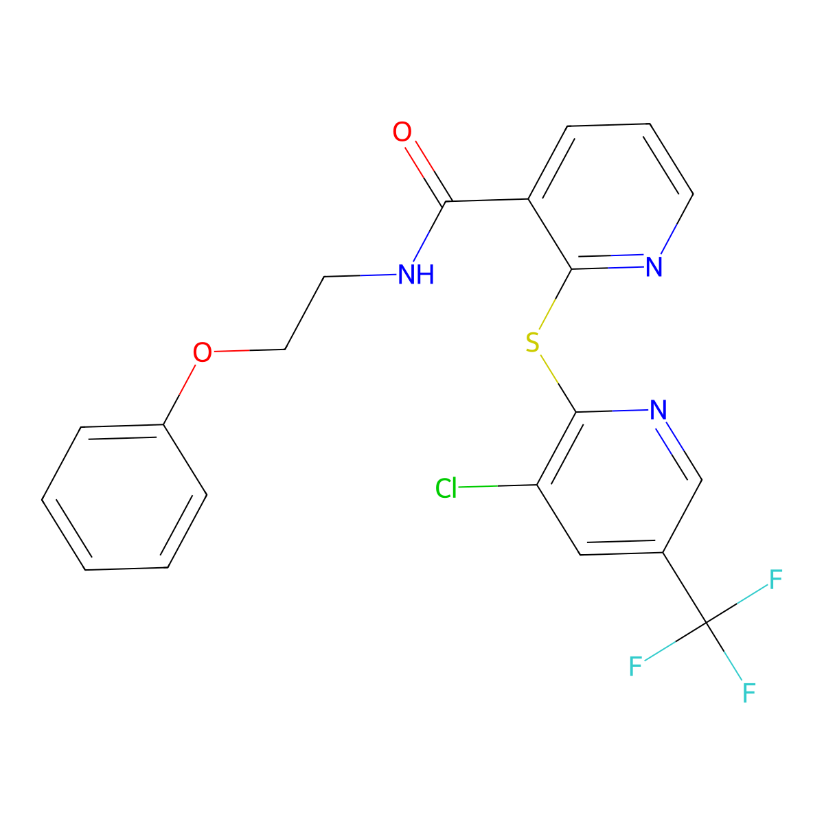2-{[3-chloro-5-(trifluoromethyl)-2-pyridinyl]sulfanyl}-N-(2-phenoxyethyl)nicotinamide molecular structure, CAS 339278-11-4