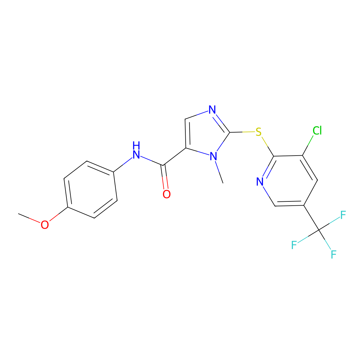 2-((3-Chloro-5-(trifluoromethyl)-2-pyridinyl)sulfanyl)-N-(4-methoxyphenyl)-1-methyl-1H-imidazole-5-carboxamide molecular structure, CAS 339278-15-8