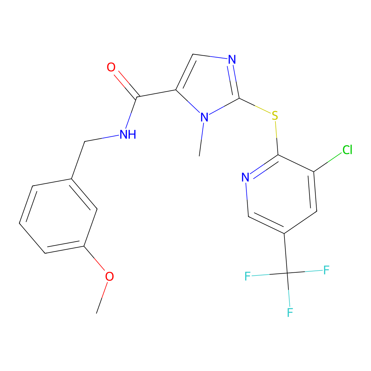 2-[3-chloro-5-(trifluoromethyl)pyridin-2-yl]sulfanyl-N-[(3-methoxyphenyl)methyl]-3-methylimidazole-4-carboxamide molecular structure, CAS 339278-17-0