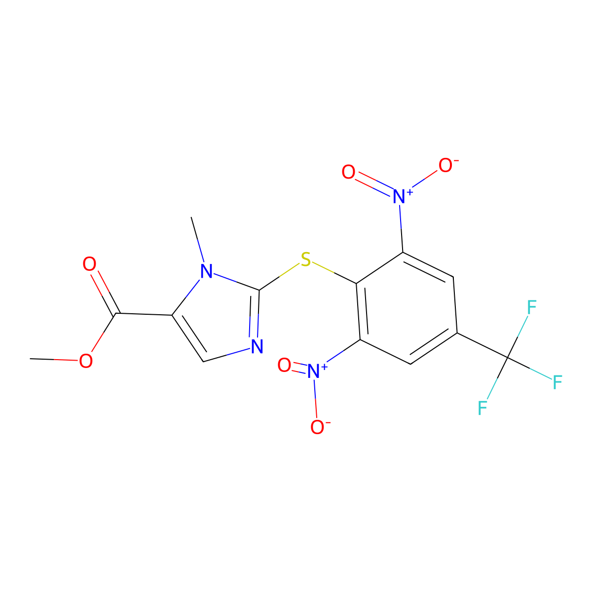 Methyl 2-((2,6-dinitro-4-(trifluoromethyl)phenyl)sulfanyl)-1-methyl-1H-imidazole-5-carboxylate molecular structure, CAS 339278-20-5