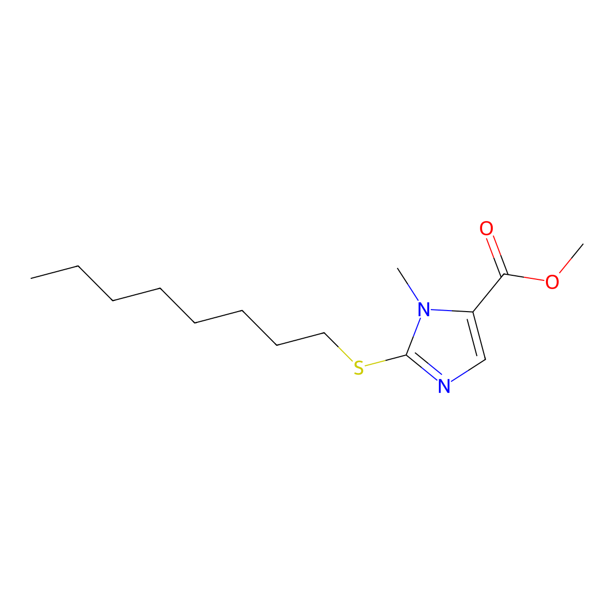 methyl 1-methyl-2-(octylsulfanyl)-1H-imidazole-5-carboxylate molecular structure, CAS 339278-21-6