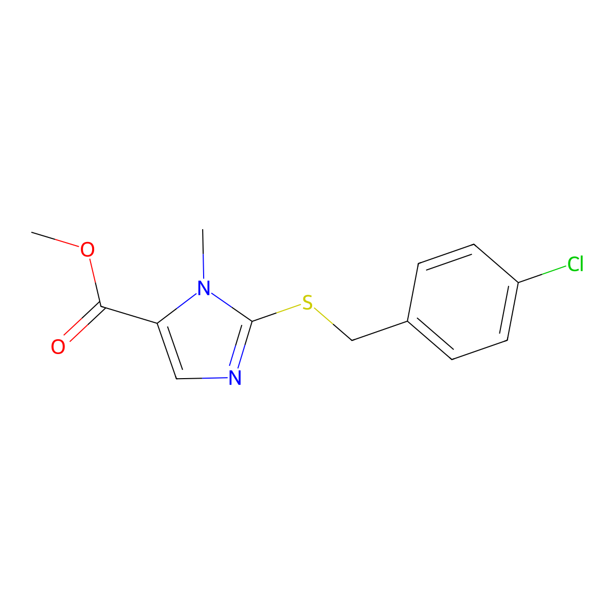 methyl 2-[(4-chlorobenzyl)sulfanyl]-1-methyl-1H-imidazole-5-carboxylate molecular structure, CAS 339278-22-7
