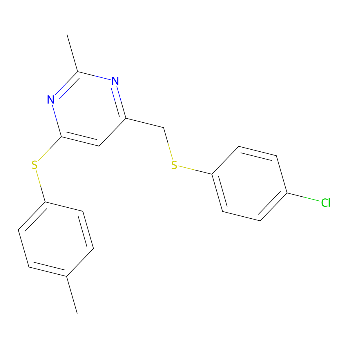4-Chlorophenyl {2-methyl-6-[(4-methylphenyl)sulfanyl]-4-pyrimidinyl}methyl sulfide molecular structure, CAS 339278-65-8