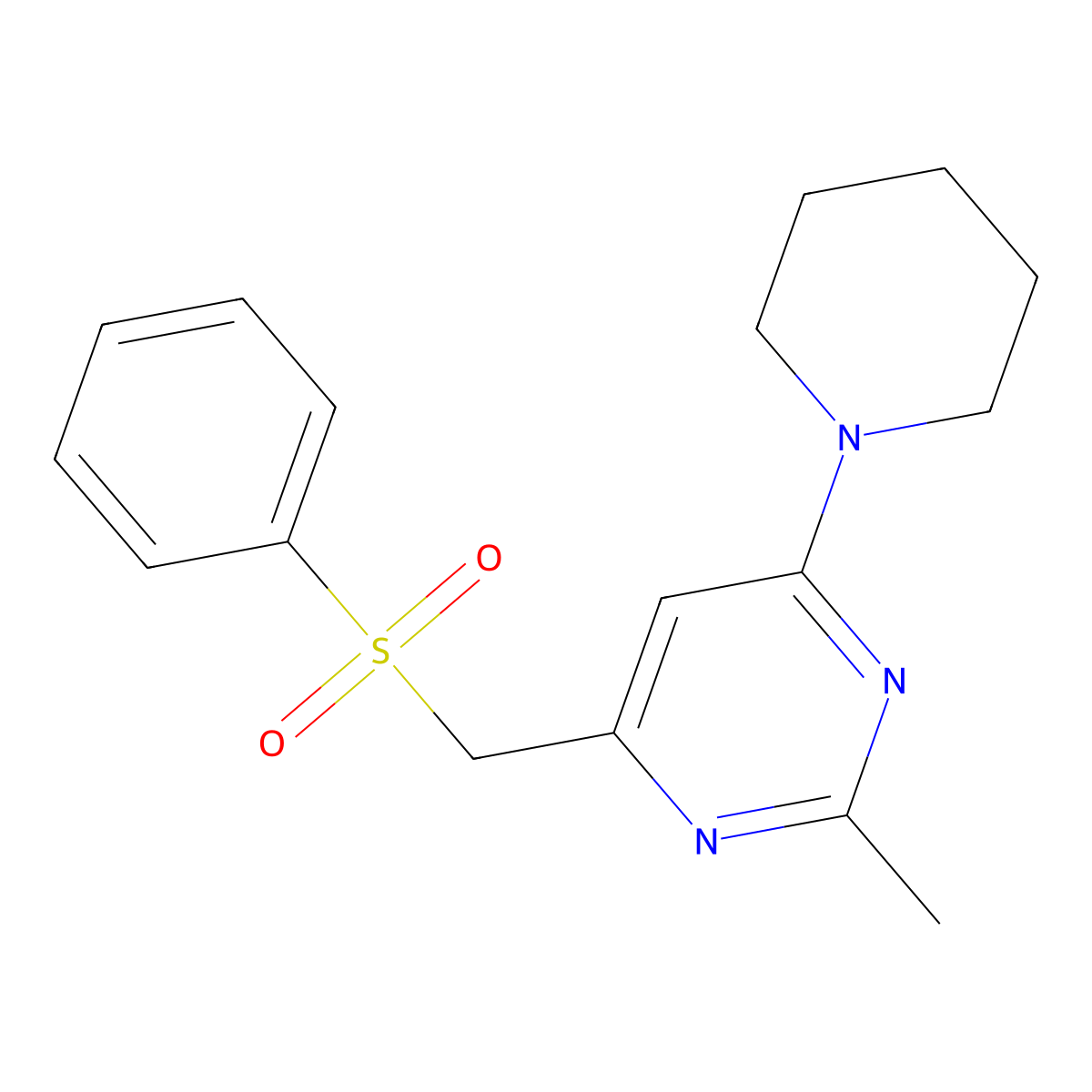 2-Methyl-4-[(phenylsulfonyl)methyl]-6-piperidinopyrimidine molecular structure, CAS 339278-83-0