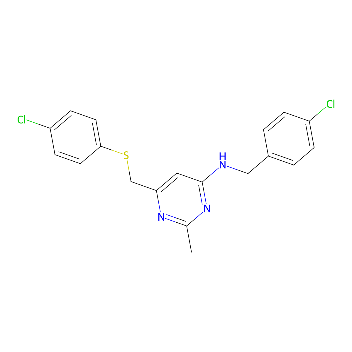 N-(4-chlorobenzyl)-6-{[(4-chlorophenyl)sulfanyl]methyl}-2-methyl-4-pyrimidinamine molecular structure, CAS 339278-86-3