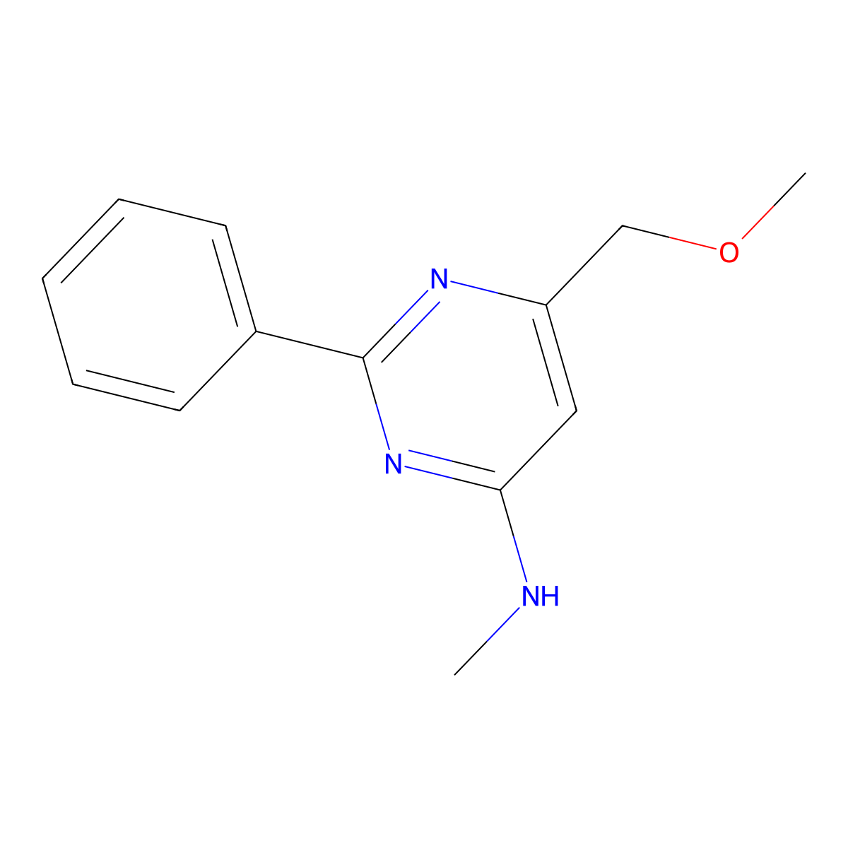 6-(methoxymethyl)-N-methyl-2-phenylpyrimidin-4-amine molecular structure, CAS 339278-91-0