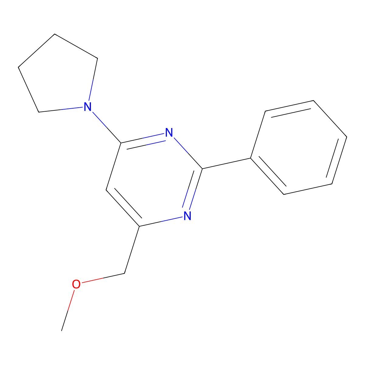 Methyl [2-phenyl-6-(1-pyrrolidinyl)-4-pyrimidinyl]methyl ether molecular structure, CAS 339278-93-2