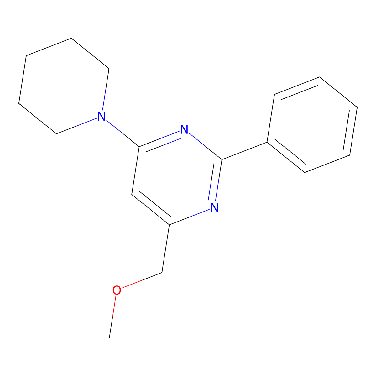 Methyl (2-phenyl-6-piperidino-4-pyrimidinyl)methyl ether molecular structure, CAS 339278-94-3