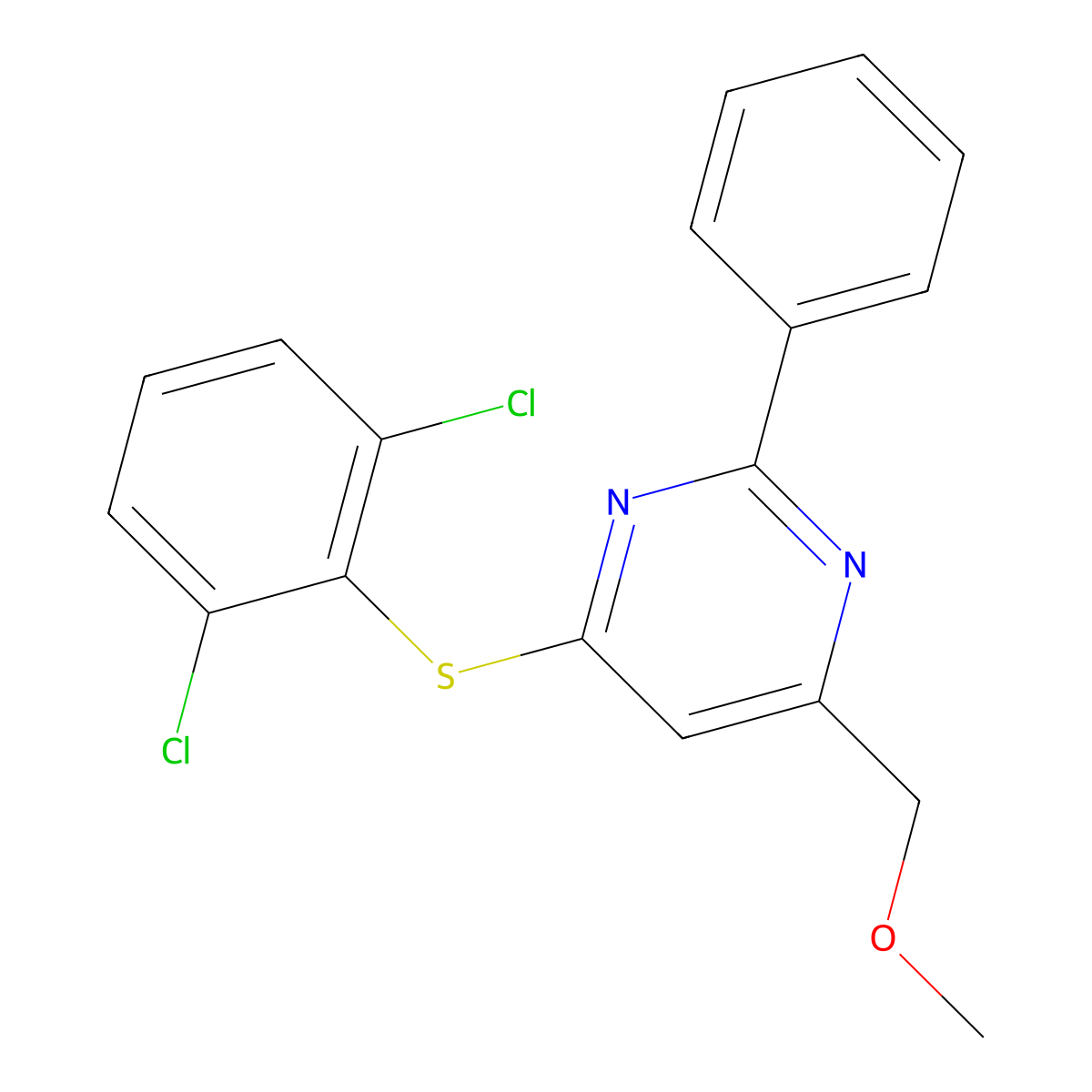 4-[(2,6-Dichlorophenyl)sulfanyl]-6-(methoxymethyl)-2-phenylpyrimidine molecular structure, CAS 339279-06-0