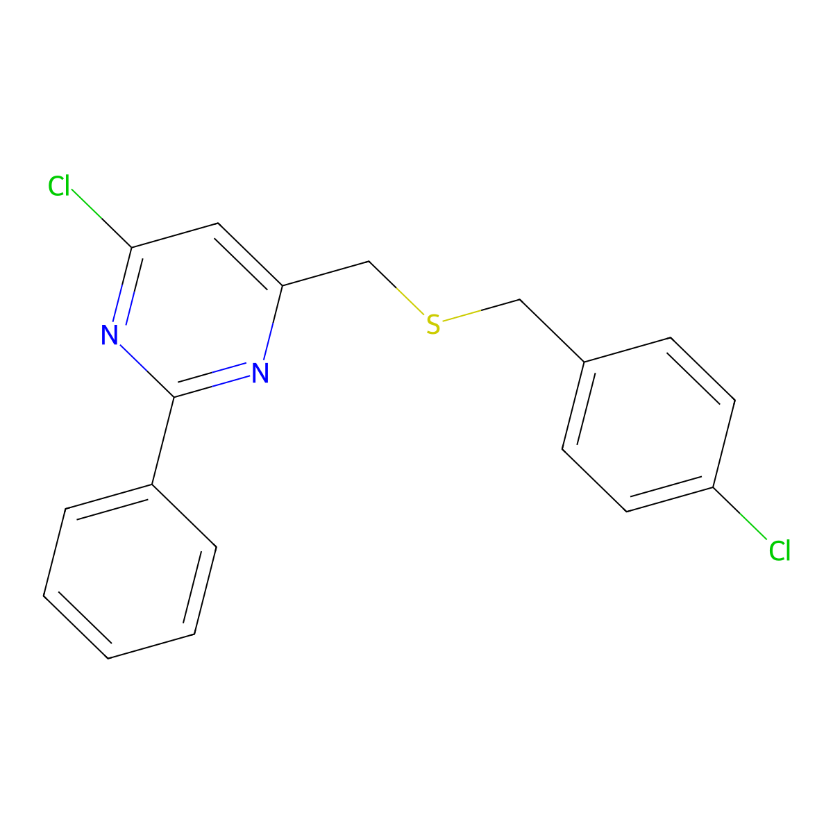 4-Chloro-6-(((4-chlorobenzyl)thio)methyl)-2-phenylpyrimidine molecular structure, CAS 339279-19-5