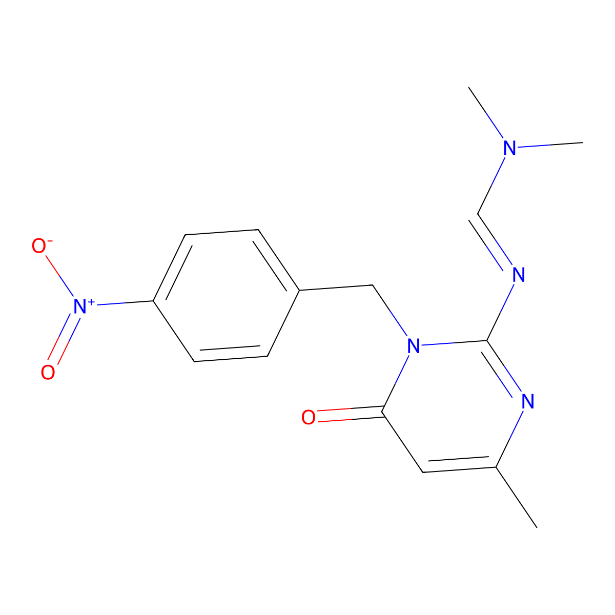 N,N-dimethyl-N'-[4-methyl-1-(4-nitrobenzyl)-6-oxo-1,6-dihydro-2-pyrimidinyl]iminoformamide molecular structure, CAS 339279-28-6