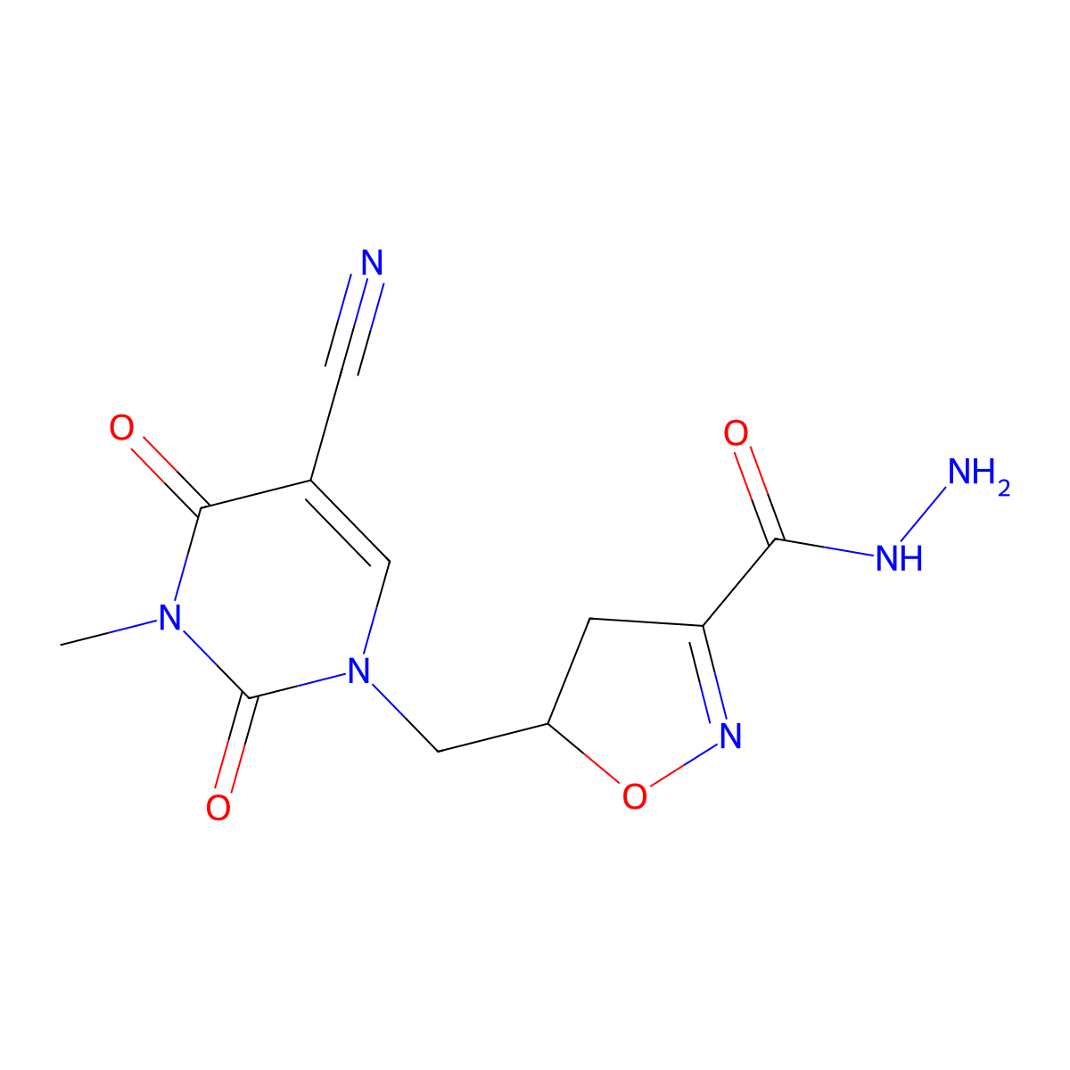 5-{[5-cyano-3-methyl-2,4-dioxo-3,4-dihydro-1(2H)-pyrimidinyl]methyl}-4,5-dihydro-3-isoxazolecarbohydrazide molecular structure, CAS 339279-29-7