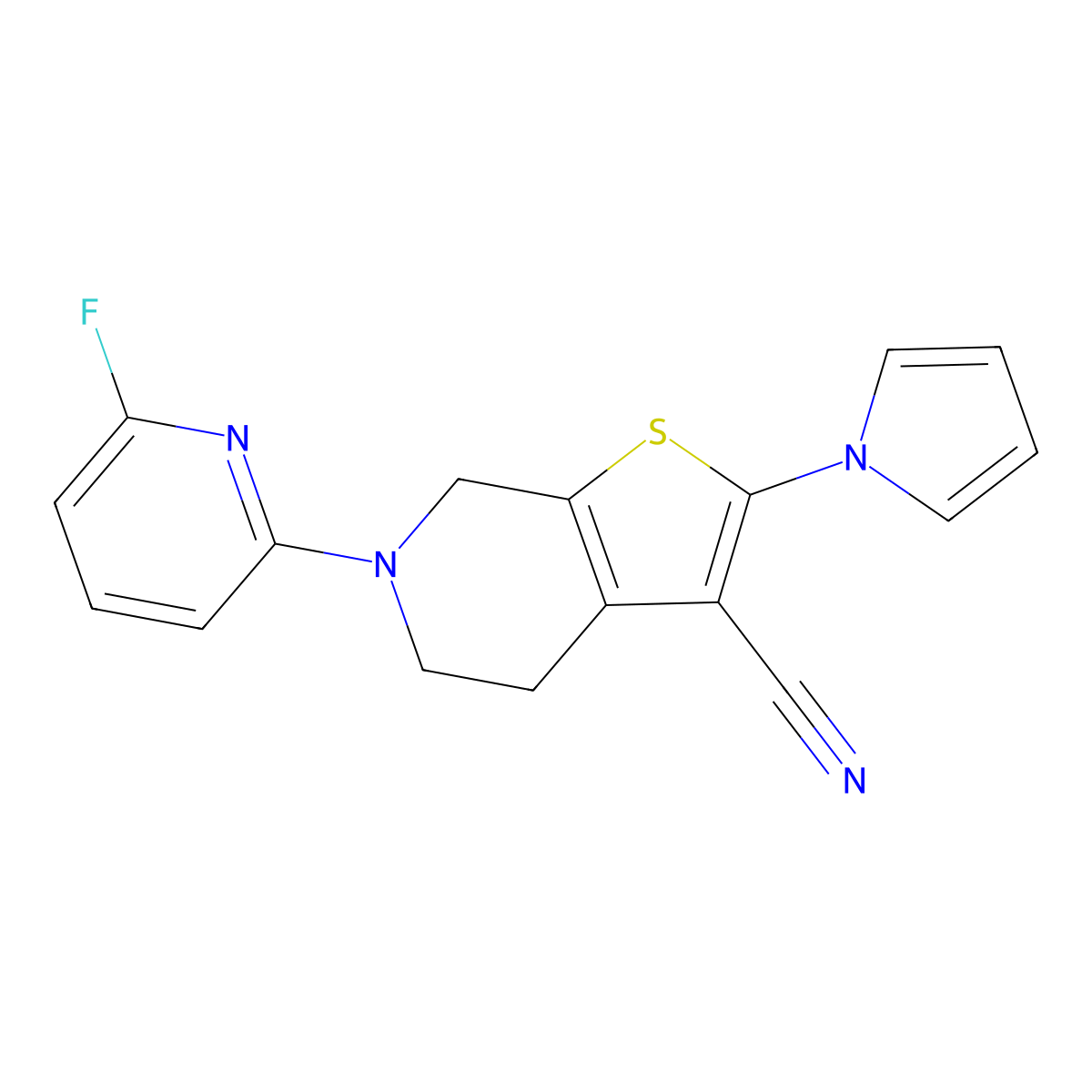 6-(6-fluoro-2-pyridinyl)-2-(1H-pyrrol-1-yl)-4,5,6,7-tetrahydrothieno[2,3-c]pyridine-3-carbonitrile molecular structure, CAS 339279-34-4