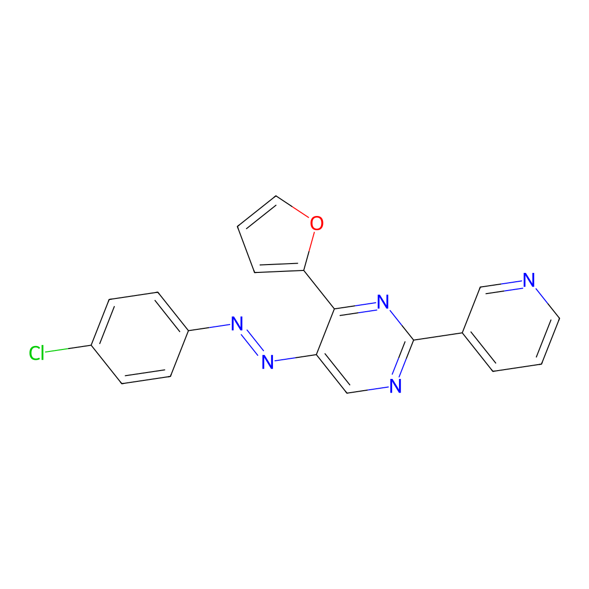 5-[2-(4-Chlorophenyl)diazenyl]-4-(2-furyl)-2-(3-pyridinyl)pyrimidine molecular structure, CAS 339279-67-3