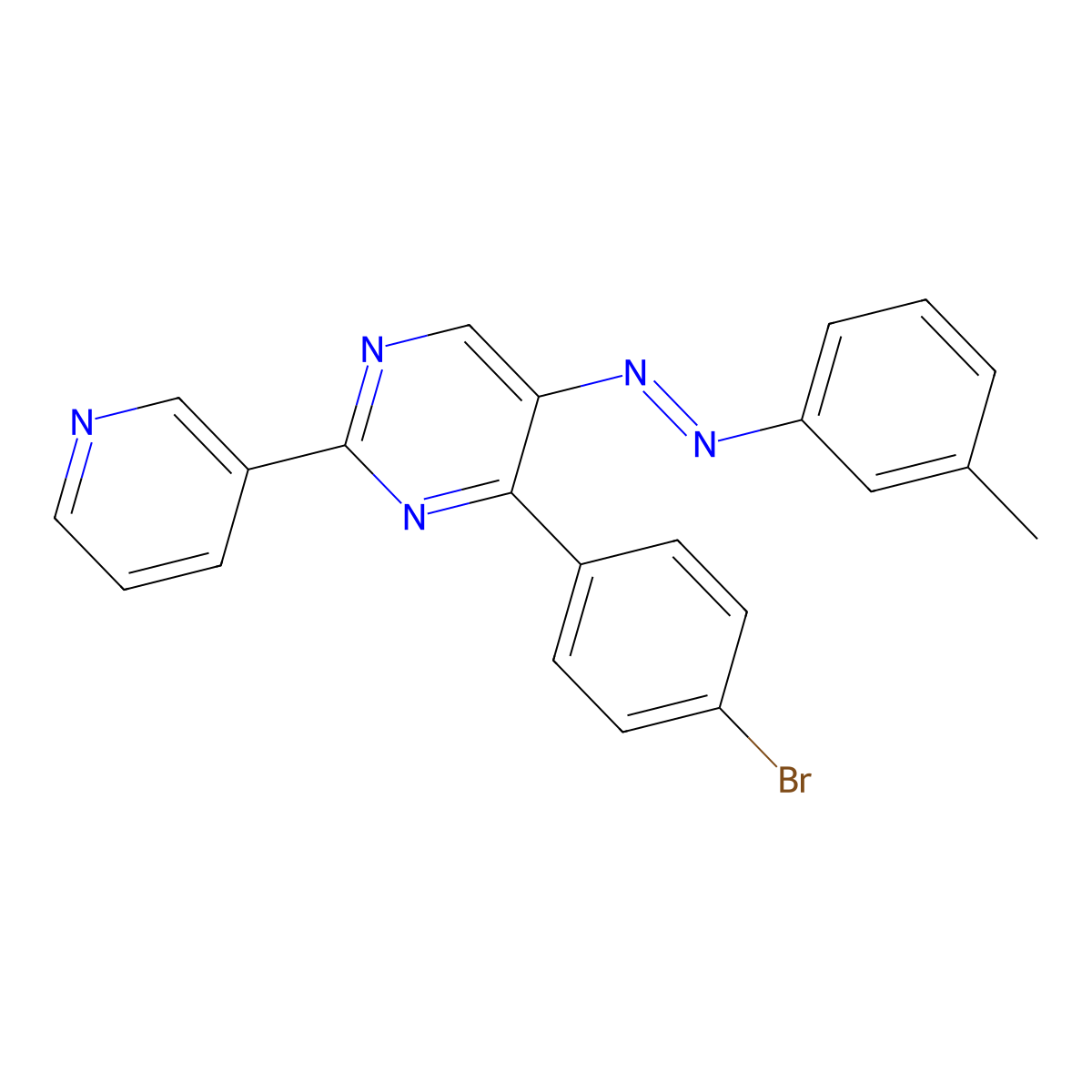 4-(4-Bromophenyl)-5-[2-(3-methylphenyl)diazenyl]-2-(3-pyridinyl)pyrimidine molecular structure, CAS 339279-69-5