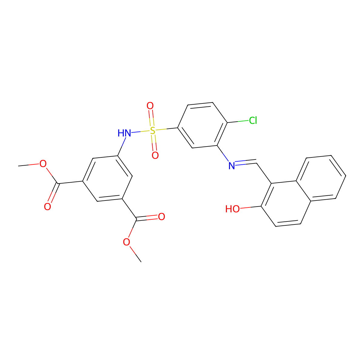 Dimethyl 5-[[4-chloro-3-[(2-hydroxynaphthalen-1-yl)methylideneamino]phenyl]sulfonylamino]benzene-1,3-dicarboxylate molecular structure, CAS 339284-01-4