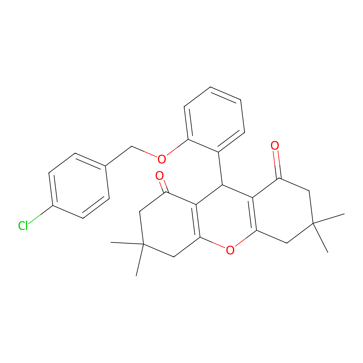 9-{2-[(4-chlorobenzyl)oxy]phenyl}-3,3,6,6-tetramethyl-3,4,5,6,7,9-hexahydro-1H-xanthene-1,8(2H)-dione molecular structure, CAS 339284-58-1