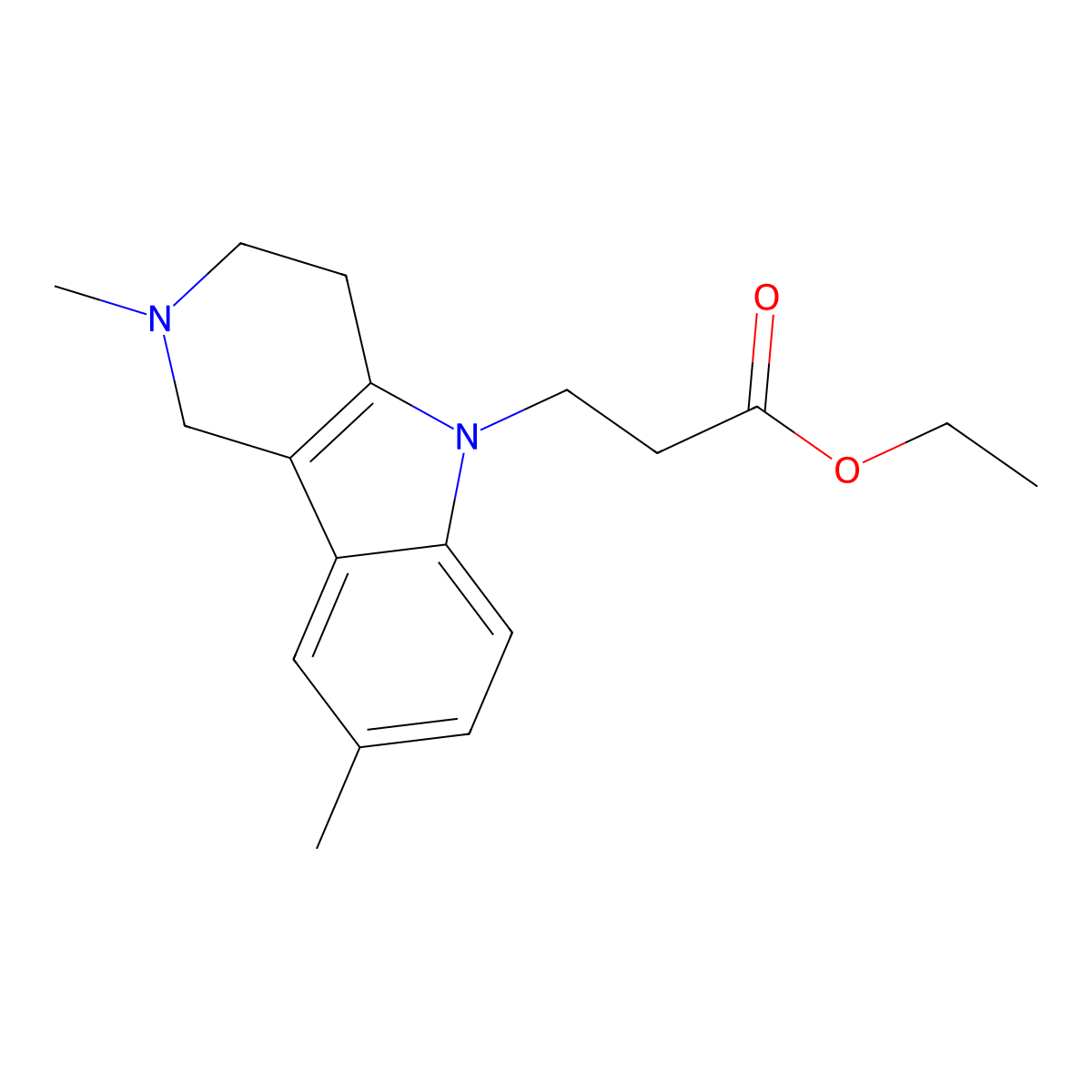 Ethyl 3-(1,2,3,4-tetrahydro-2,8-dimethylpyrido[4,3-b]indol-5-yl)propanoate molecular structure, CAS 339293-09-3