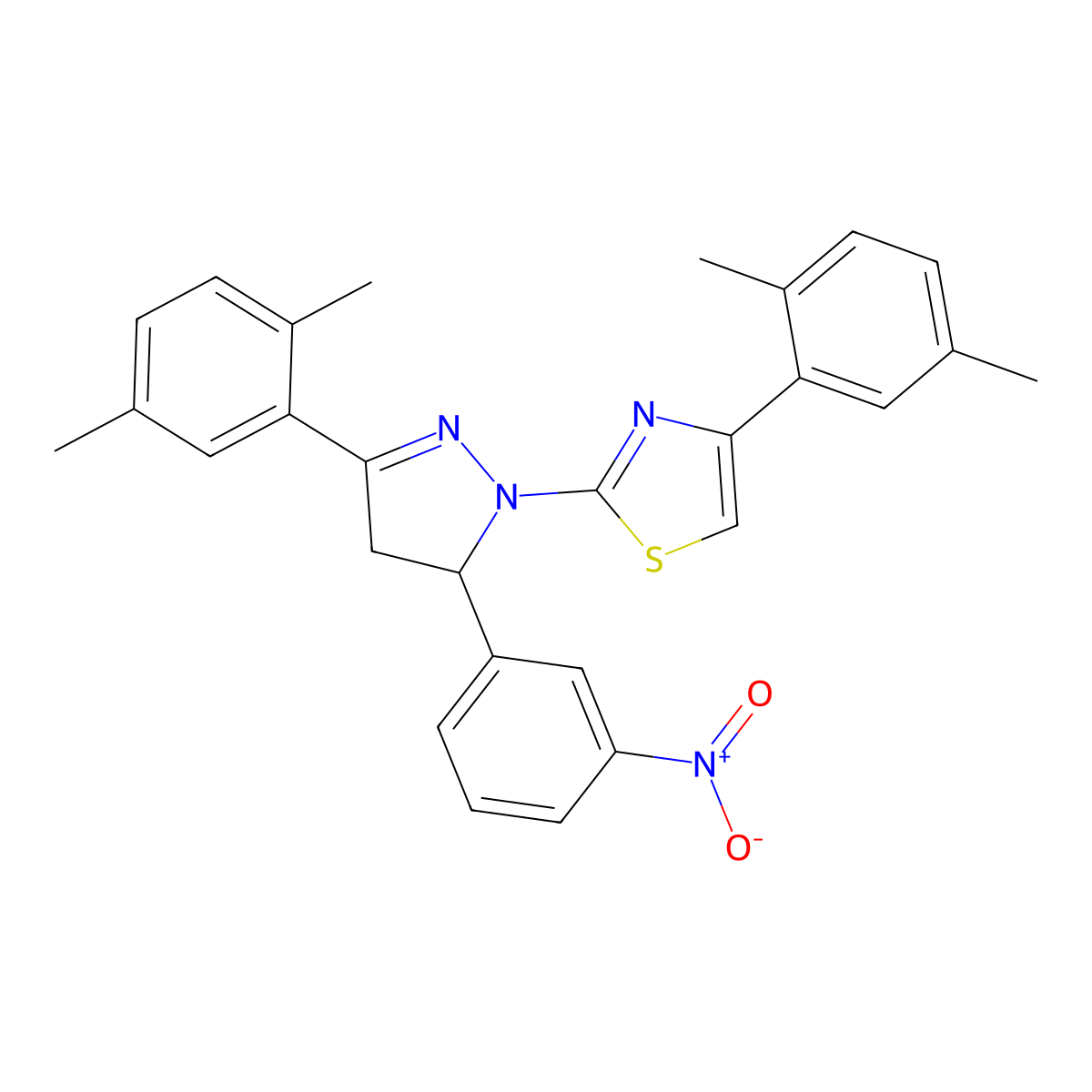 4-(2,5-dimethylphenyl)-2-(3-(2,5-dimethylphenyl)-5-{3-nitrophenyl}-4,5-dihydro-1H-pyrazol-1-yl)-1,3-thiazole molecular structure, CAS 339310-55-3