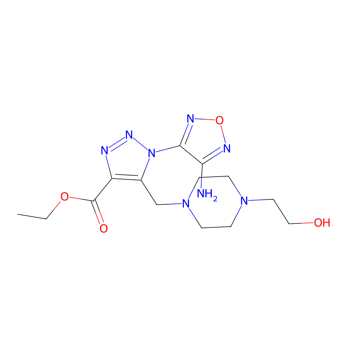 Ethyl 1-(4-amino-1,2,5-oxadiazol-3-yl)-5-((4-(2-hydroxyethyl)-1-piperazinyl)methyl)-1H-1,2,3-triazole-4-carboxylate molecular structure, CAS 339311-64-7