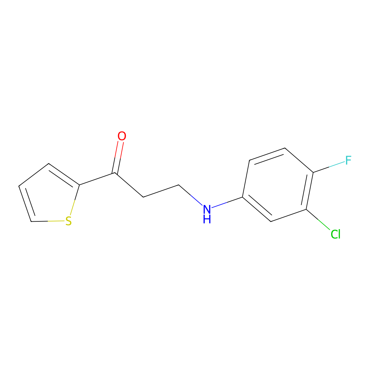 3-((3-Chloro-4-fluorophenyl)amino)-1-(thiophen-2-yl)propan-1-one molecular structure, CAS 339313-12-1