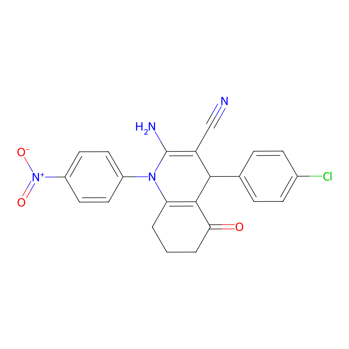 2-Amino-4-(4-chlorophenyl)-1-(4-nitrophenyl)-5-oxo-1,4,5,6,7,8-hexahydro-3-quinolinecarbonitrile molecular structure, CAS 339313-98-3