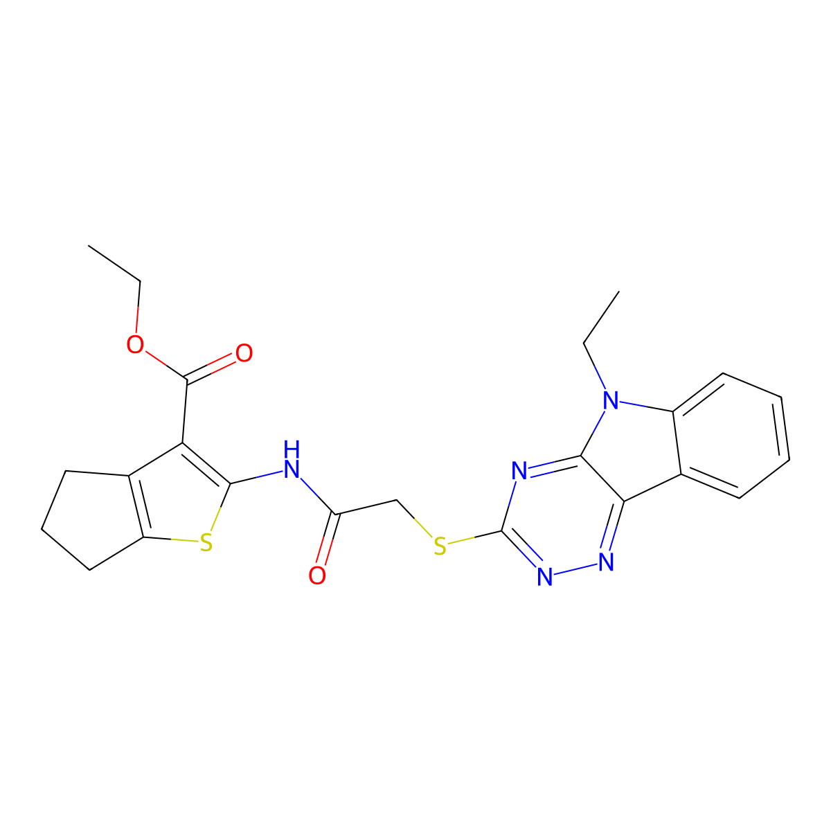 ethyl 2-({[(5-ethyl-5H-[1,2,4]triazino[5,6-b]indol-3-yl)sulfanyl]acetyl}amino)-5,6-dihydro-4H-cyclopenta[b]thiophene-3-carboxylate molecular structure, CAS 339314-64-6