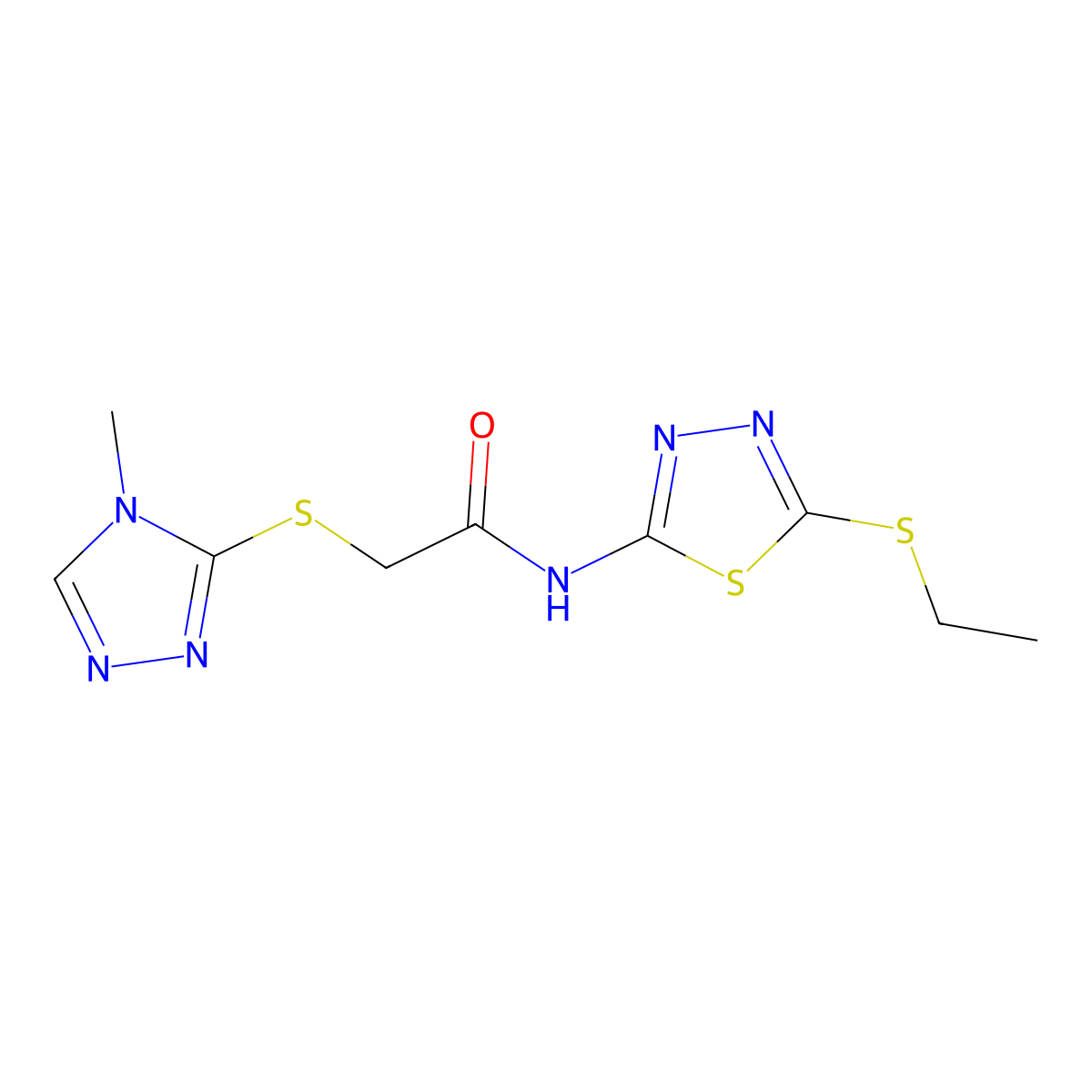 N-(5-(ethylthio)-1,3,4-thiadiazol-2-yl)-2-((4-methyl-4H-1,2,4-triazol-3-yl)thio)acetamide molecular structure, CAS 339314-65-7