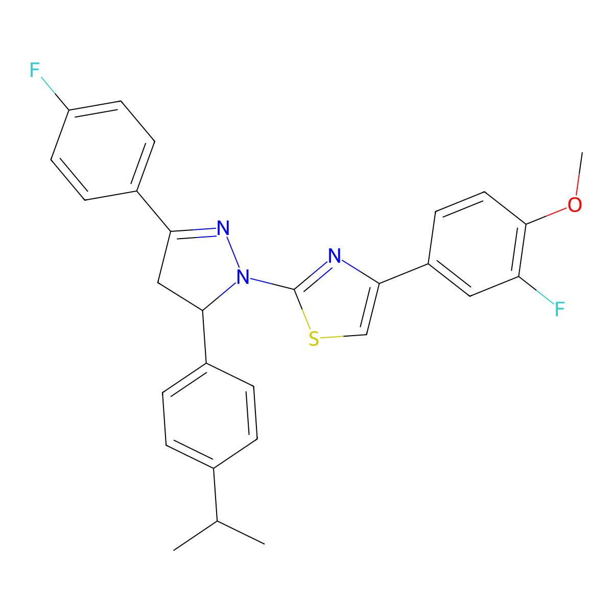 4-(3-Fluoro-4-methoxyphenyl)-2-[5-(4-fluorophenyl)-3-(4-propan-2-ylphenyl)-3,4-dihydropyrazol-2-yl]-1,3-thiazole molecular structure, CAS 339317-76-9
